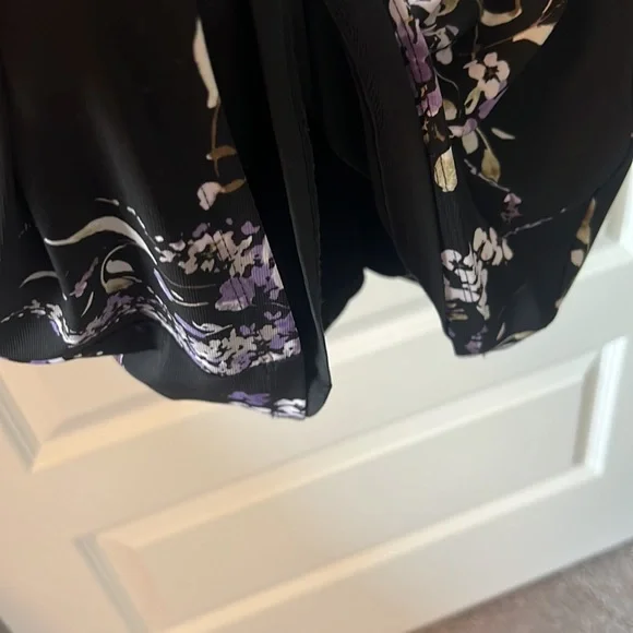 Lauren black dark floral cinched dress SZ 14 black wrap style ruffle career - Picture 11 of 14